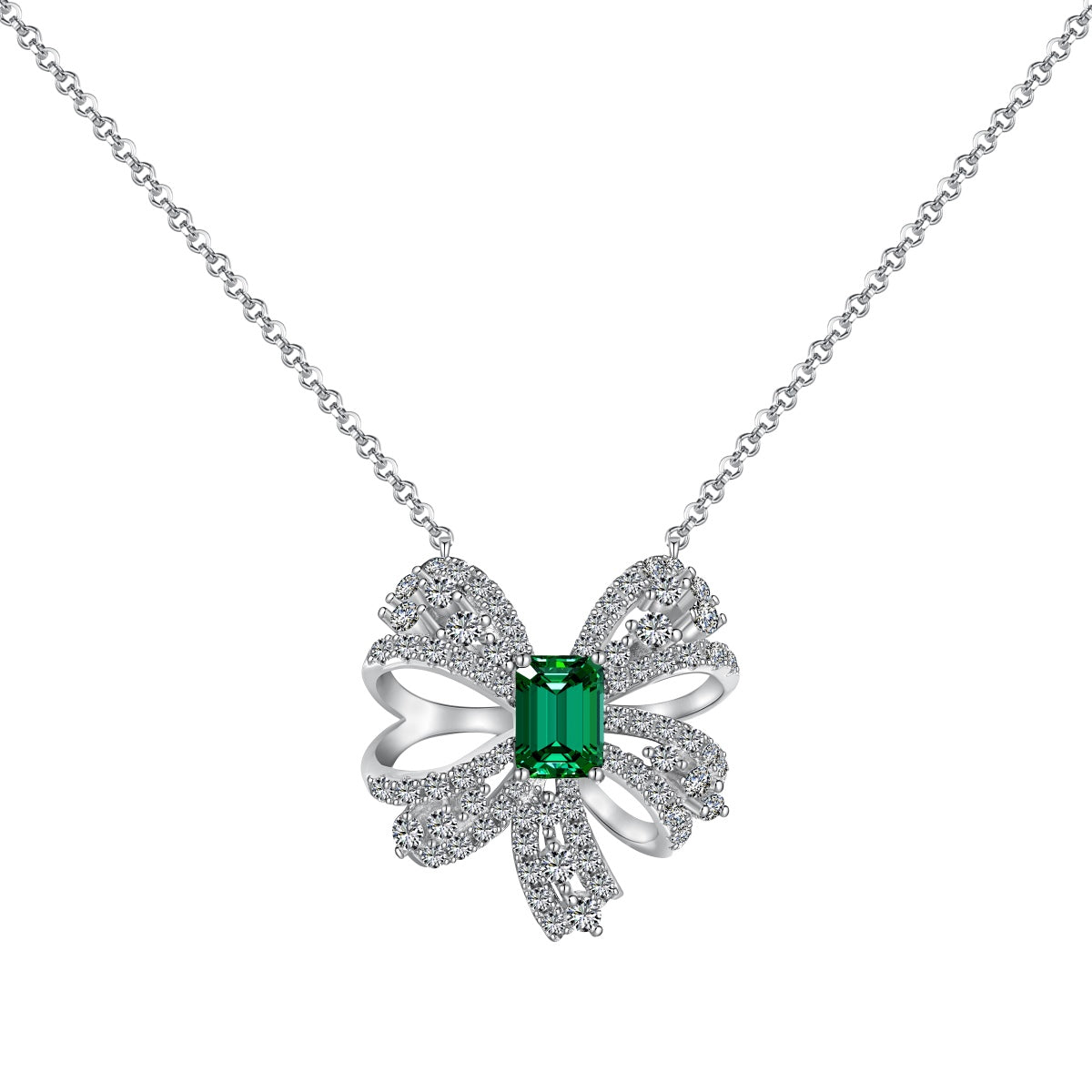 [Royal Jewelry]Luxurious Flower Shape Emerald Cut Necklace