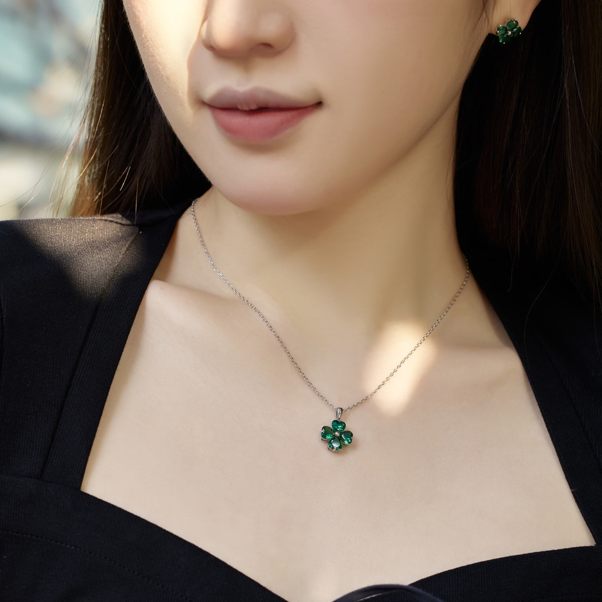 [Royal Jewelry]Heart-Shaped Four-Leaf Clover Bead Necklace