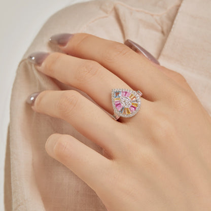 [Royal Jewelry]Elegant Colorful Water Drop Shape Banquet Ring