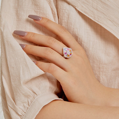 [Royal Jewelry]Elegant Colorful Water Drop Shape Banquet Ring