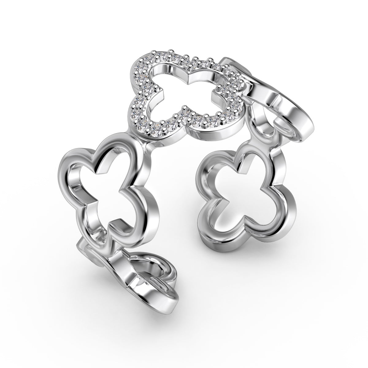 [Royal Jewelry]Hollow Design Four-Leaf Clover Flower Shape Ring
