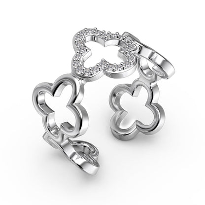 [Royal Jewelry]Hollow Design Four-Leaf Clover Flower Shape Ring