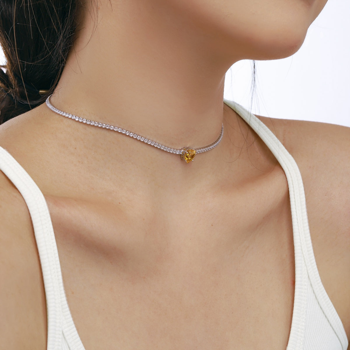 [Royal Jewelry]2.0 Carat Sparkling Tennis Heart Cut Necklace
