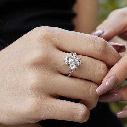 [Royal Jewelry]Heart-shaped Four-Leaf Clover Ball Ring