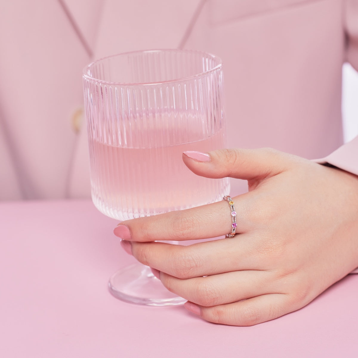 [Royal Jewelry]Sparkling Colorful Round Cut Tennis Ring