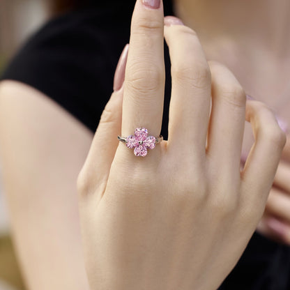 [Royal Jewelry]Heart-shaped Four-Leaf Clover Ball Ring