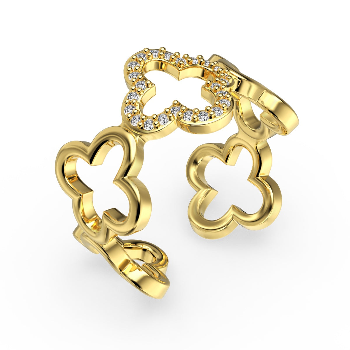[Royal Jewelry]Hollow Design Four-Leaf Clover Flower Shape Ring