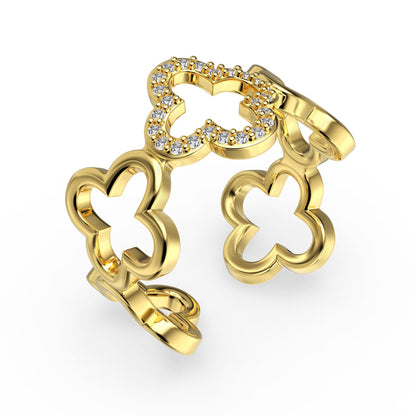 [Royal Jewelry]Hollow Design Four-Leaf Clover Flower Shape Ring