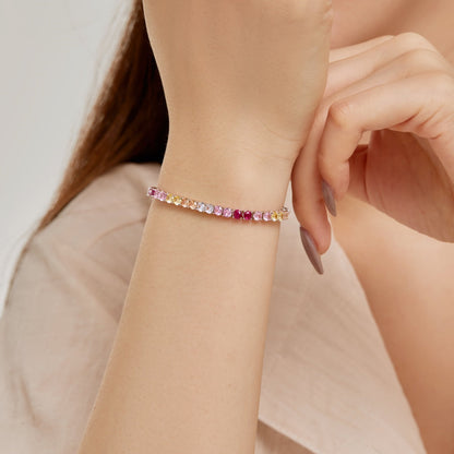 [Royal Jewelry]Radiant Colorful Round Cut Tennis Bracelet