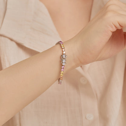 [Royal Jewelry]Radiant Colorful Round Cut Tennis Bracelet