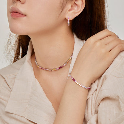 [Royal Jewelry]Radiant Colorful Round Cut Tennis Bracelet