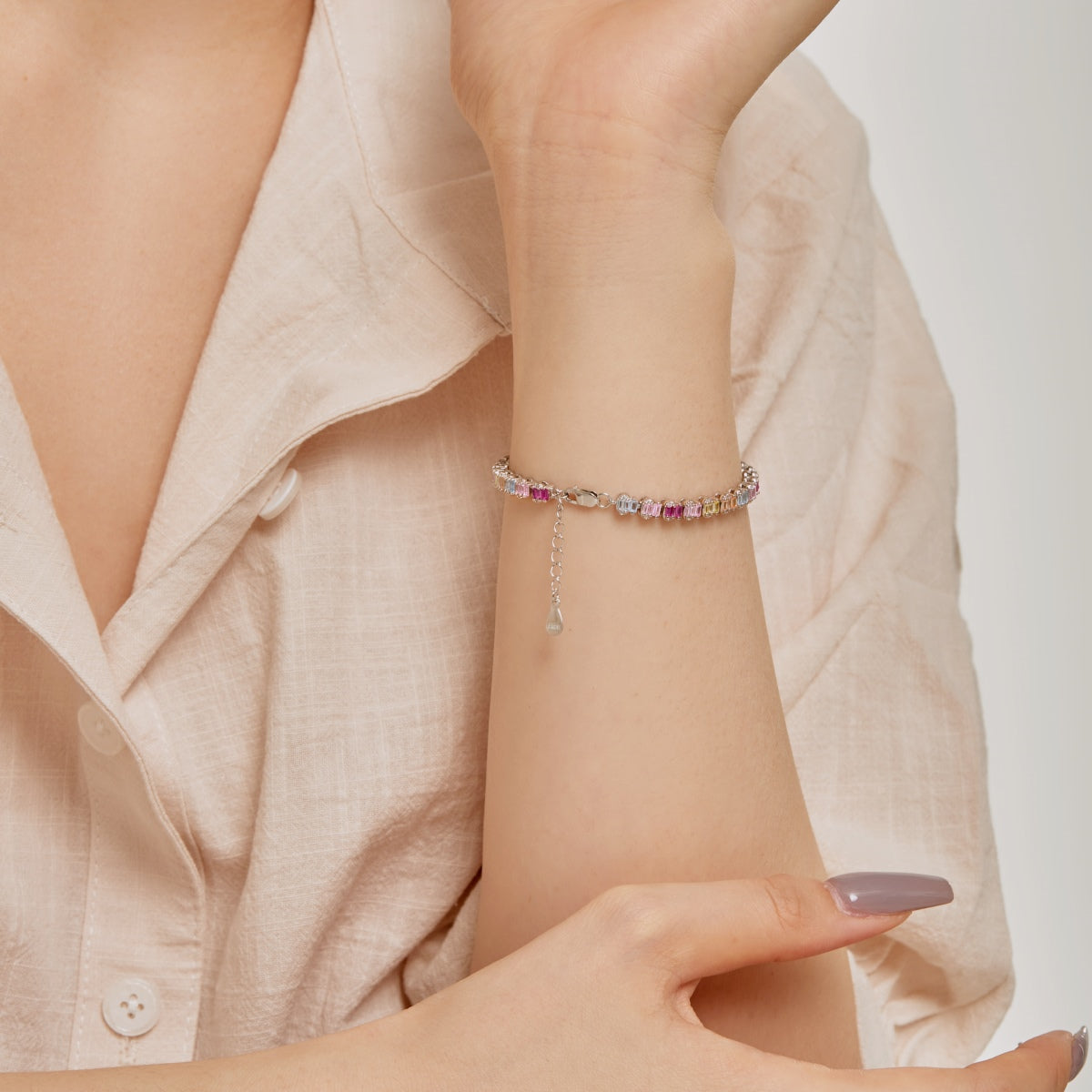 [Royal Jewelry]Delicate Colorful Emerald Cut Party Bracelet