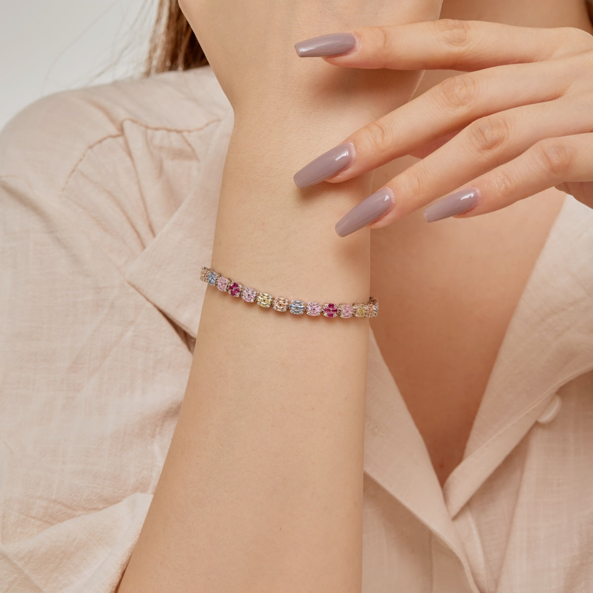[Royal Jewelry]Delicate Colorful Emerald Cut Daily Bracelet