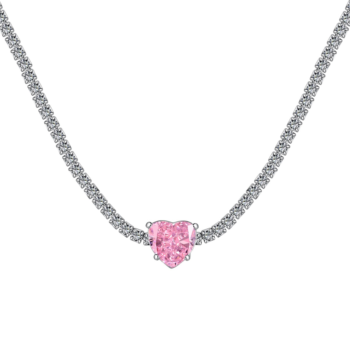[Royal Jewelry]2.0 Carat Sparkling Tennis Heart Cut Necklace