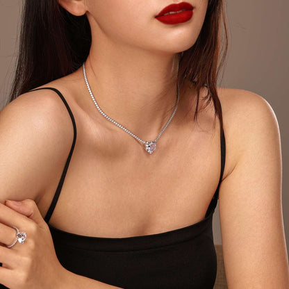 [Royal Jewelry]8.0 Carat Versatile Colorful Sweet Heart-Shaped Tennis Necklace