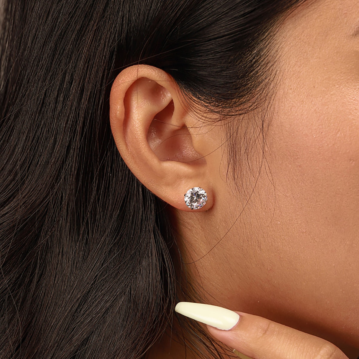 [Royal Jewelry]Stylish Shiny Round Center Stone Stud Earrings