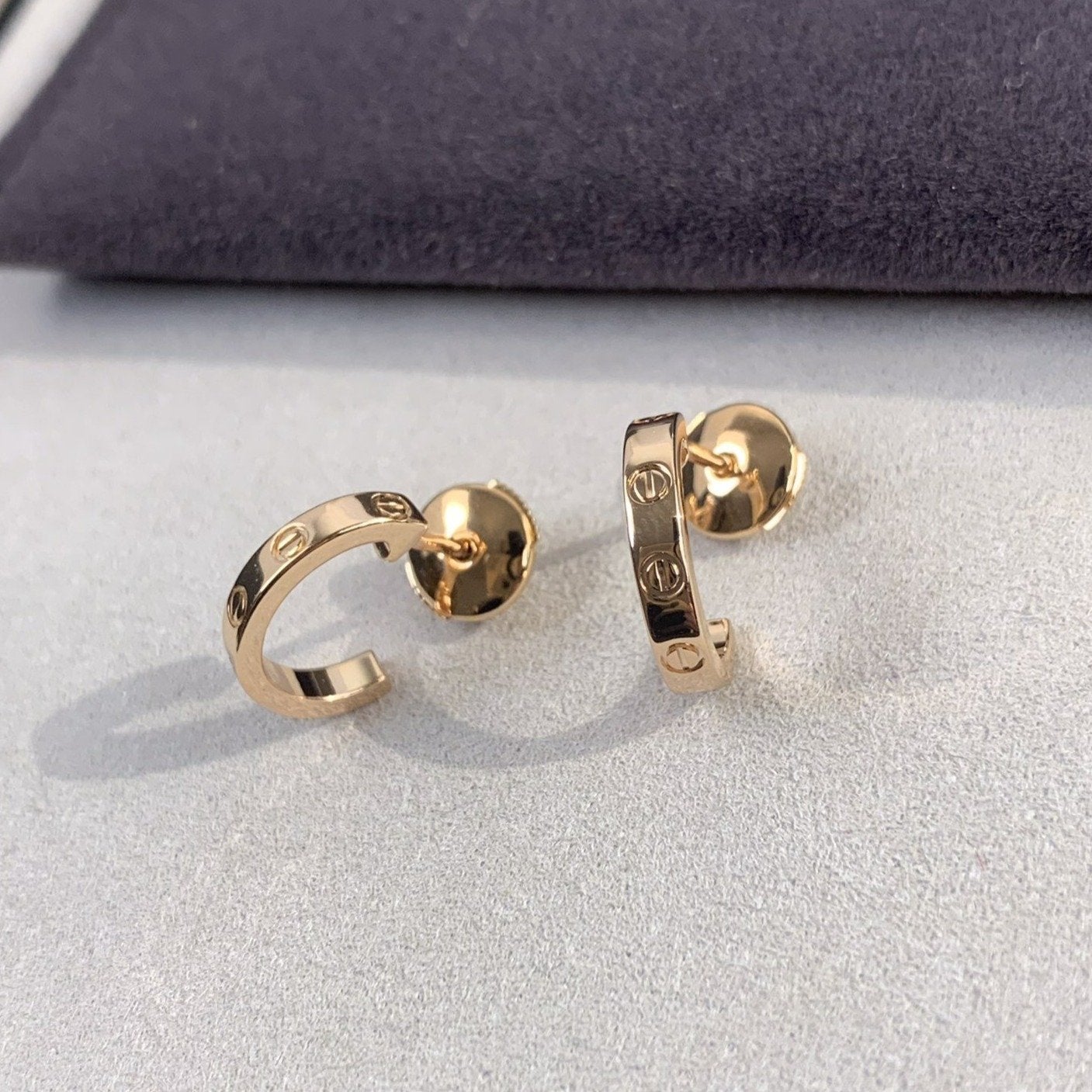 [Royal Jewelry]LOVE EARRINGS 2.65MM PINK GOLD