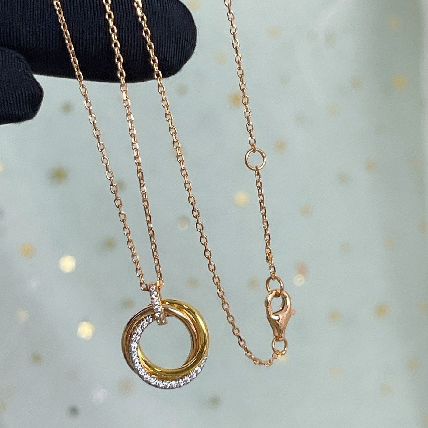 [Royal Jewelry]TRINITY NECKLACE SILVER GOLD PINK GOLD DIAMONDS