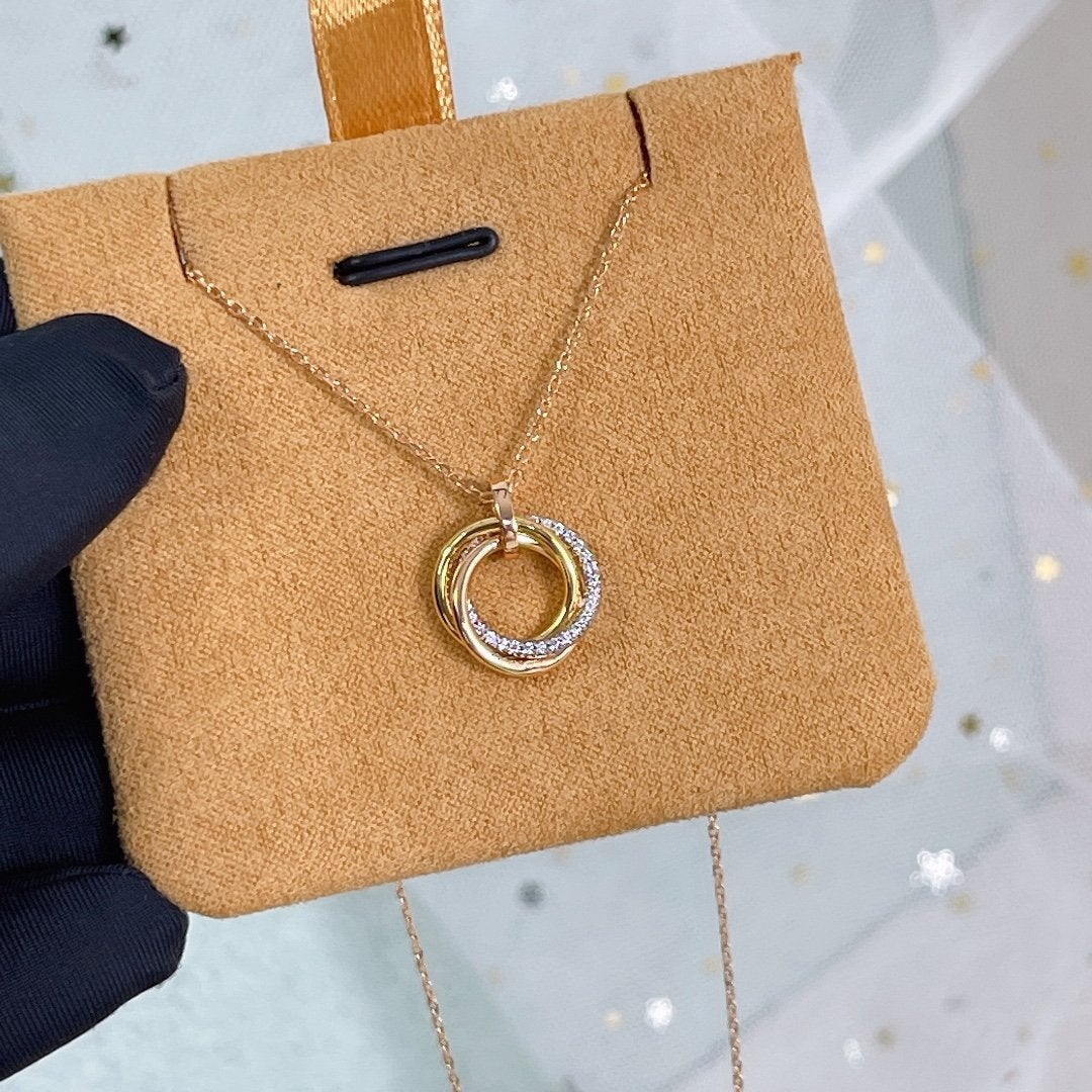 [Royal Jewelry]TRINITY NECKLACE SILVER GOLD PINK GOLD DIAMONDS