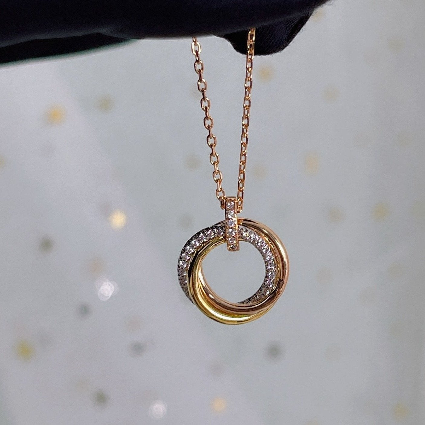 [Royal Jewelry]TRINITY NECKLACE SILVER GOLD PINK GOLD DIAMONDS