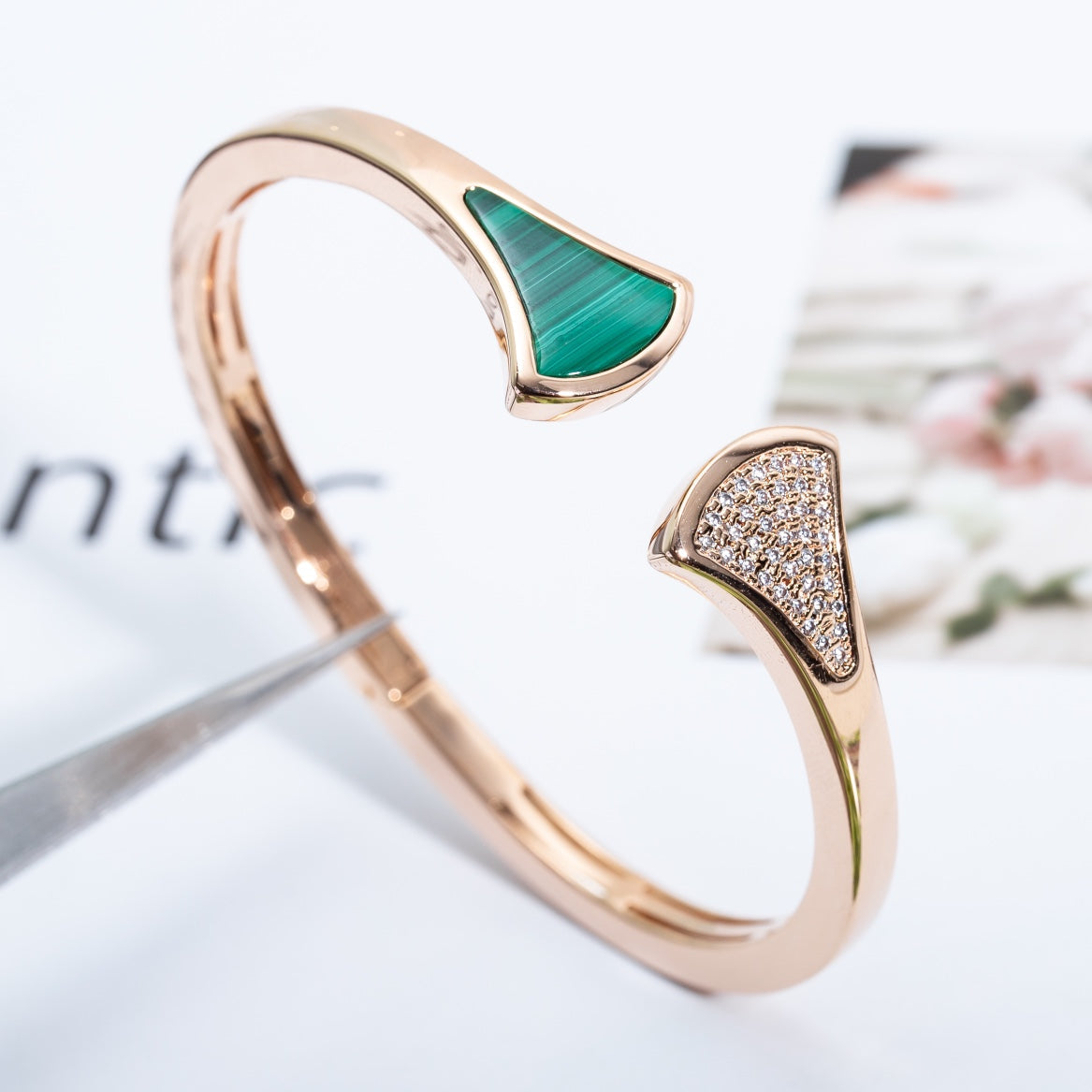 [Royal Jewelry]DREAM BRACELET OPEN MALACHITE PINK GOLD