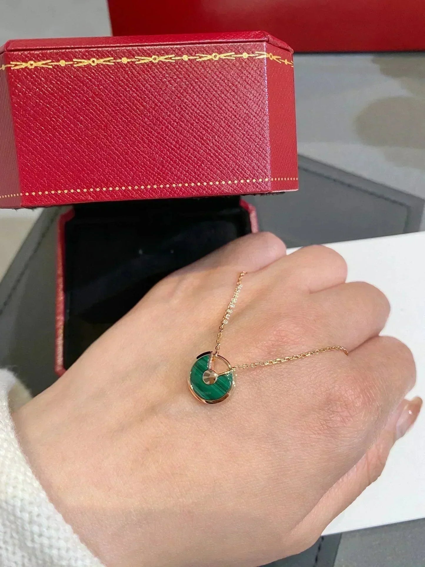 [Royal Jewelry]AMULETTE ROSE GOLD MALACHITE NECKLACE