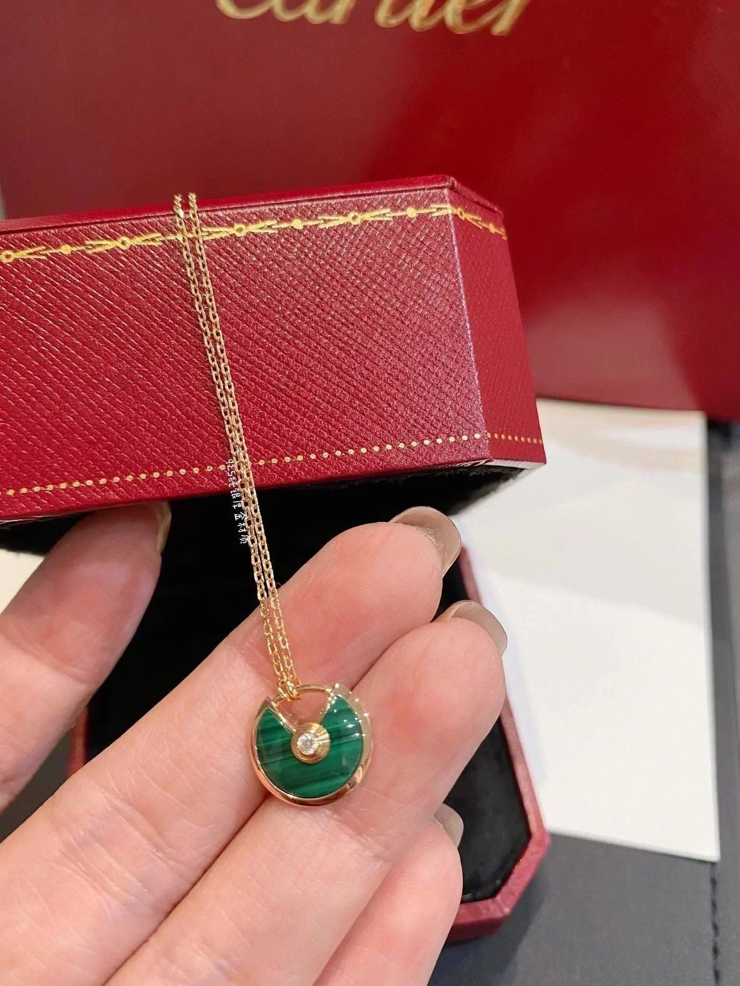 [Royal Jewelry]AMULETTE ROSE GOLD MALACHITE NECKLACE