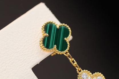 [Royal Jewelry]CLOVER EARRINGS GOLD MALACHITE DIAMOND 3 MOTIF