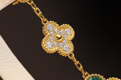 [Royal Jewelry]CLOVER EARRINGS GOLD MALACHITE DIAMOND 3 MOTIF