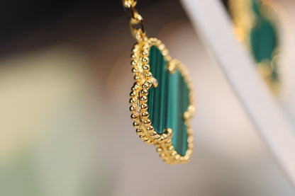 [Royal Jewelry]CLOVER EARRINGS GOLD MALACHITE DIAMOND 3 MOTIF