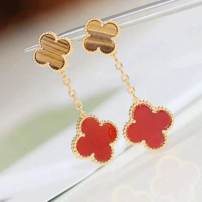 [Royal Jewelry]CLOVER  2 MOTIF  TIGER EYE CARNELIAN EARRINGS