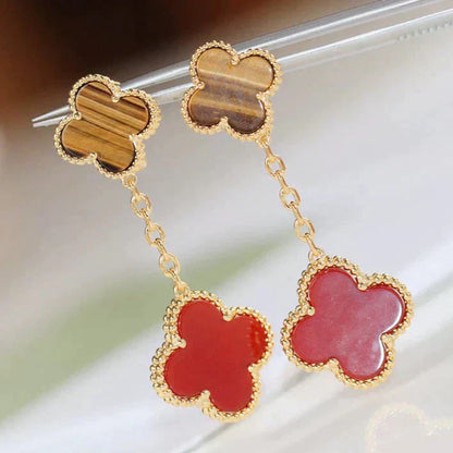 [Royal Jewelry]CLOVER  2 MOTIF  TIGER EYE CARNELIAN EARRINGS