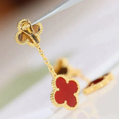 [Royal Jewelry]CLOVER  2 MOTIF  TIGER EYE CARNELIAN EARRINGS