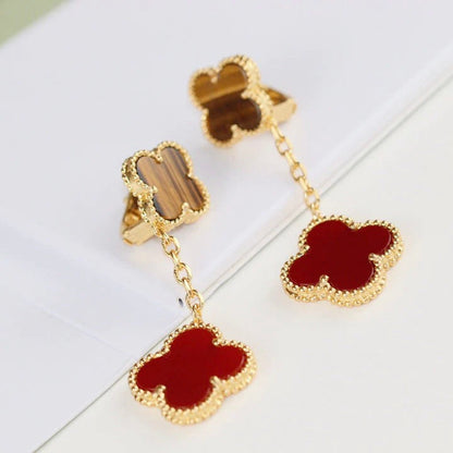 [Royal Jewelry]CLOVER  2 MOTIF  TIGER EYE CARNELIAN EARRINGS