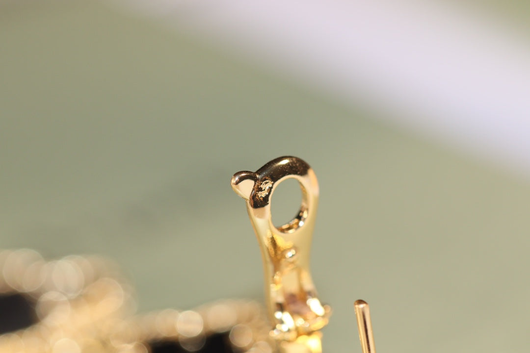 [Royal Jewelry]CLOVER EARRINGS GOLD ONYX MOP 3 MOTIF