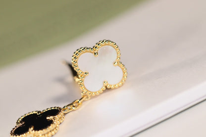 [Royal Jewelry]CLOVER EARRINGS GOLD ONYX MOP 3 MOTIF