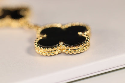 [Royal Jewelry]CLOVER EARRINGS GOLD ONYX MOP 3 MOTIF
