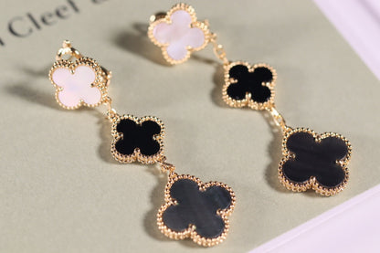 [Royal Jewelry]CLOVER EARRINGS GOLD ONYX MOP 3 MOTIF