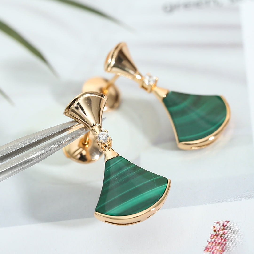 [Royal Jewelry]DREAM MALACHITE PINK GOLD EARRINGS