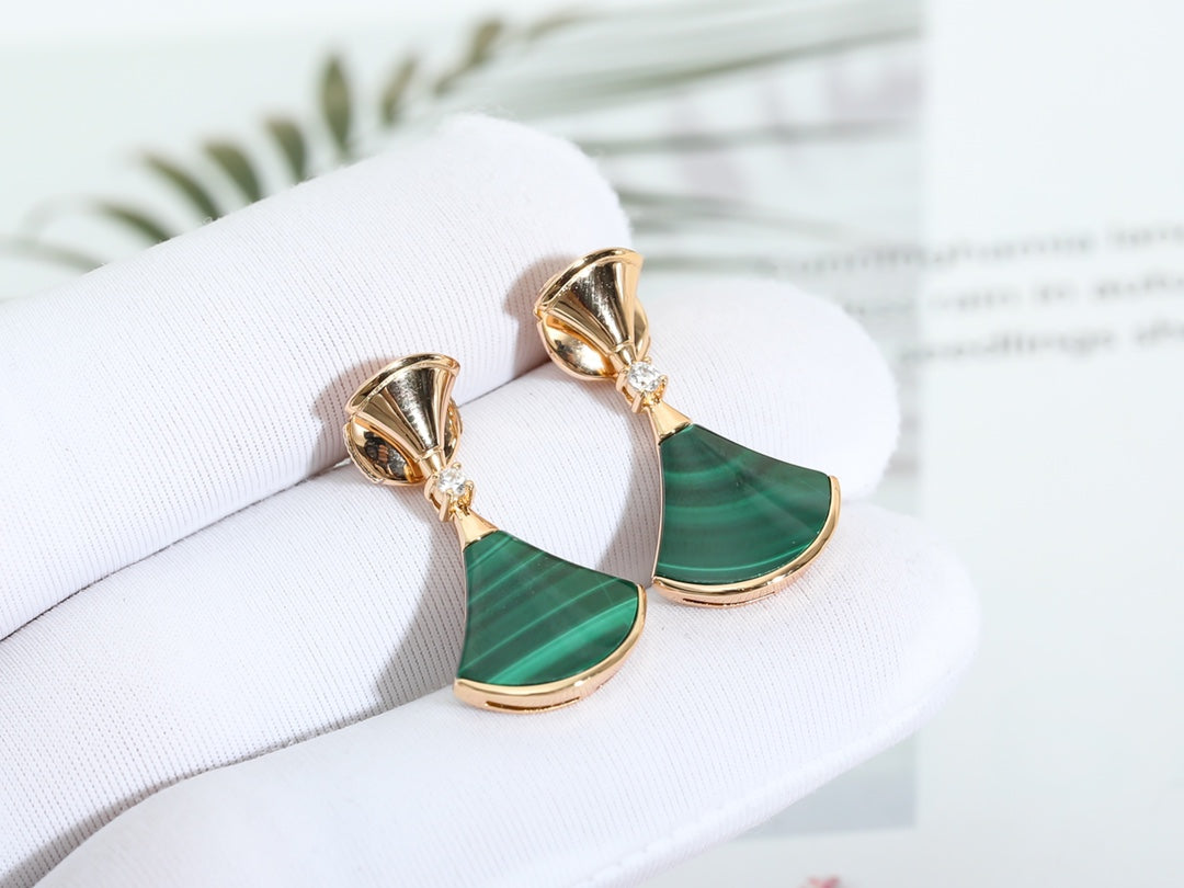 [Royal Jewelry]DREAM MALACHITE PINK GOLD EARRINGS