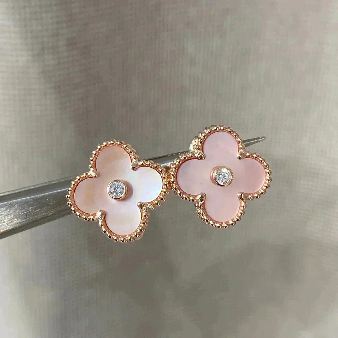 [Royal Jewelry]CLOVER MEDIUM 1 MOTIFS  PINK MOP DIAMOND EARRINGS