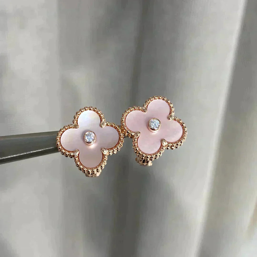 [Royal Jewelry]CLOVER MEDIUM 1 MOTIFS  PINK MOP DIAMOND EARRINGS