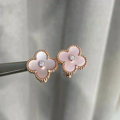 [Royal Jewelry]CLOVER MEDIUM 1 MOTIFS  PINK MOP DIAMOND EARRINGS