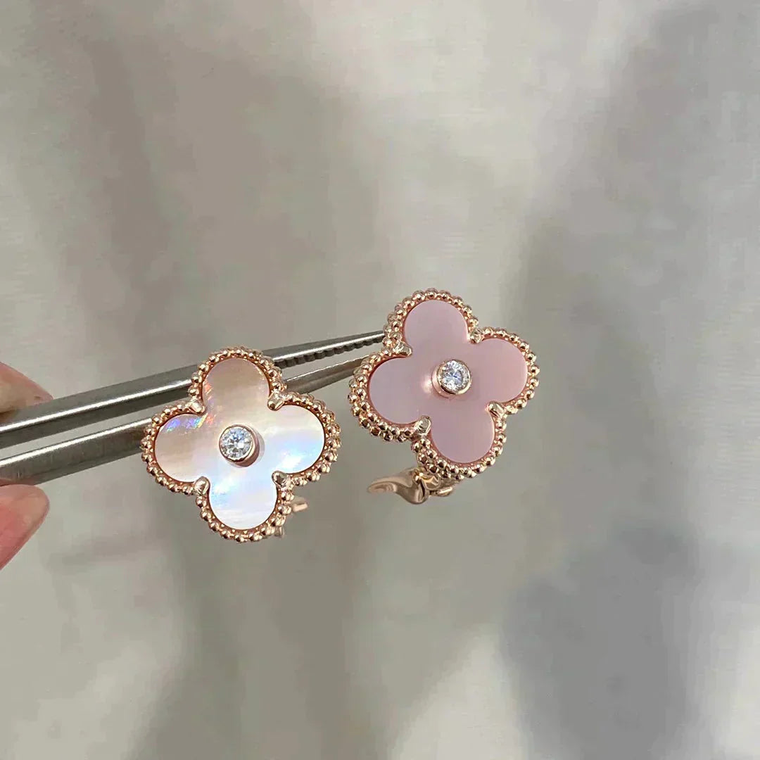 [Royal Jewelry]CLOVER MEDIUM 1 MOTIFS  PINK MOP DIAMOND EARRINGS