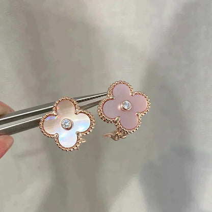 [Royal Jewelry]CLOVER MEDIUM 1 MOTIFS  PINK MOP DIAMOND EARRINGS