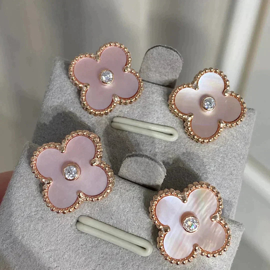[Royal Jewelry]CLOVER MEDIUM 1 MOTIFS  PINK MOP DIAMOND EARRINGS