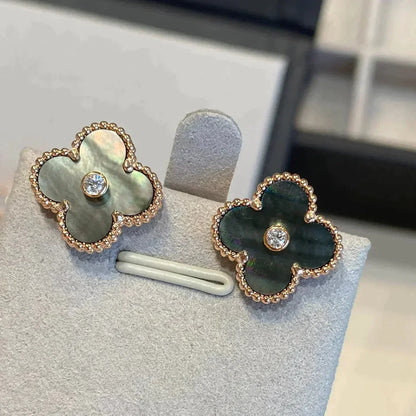 [Royal Jewelry]CLOVER MEDIUM 1 MOTIFS GRAY MOP  DIAMOND EARRINGS