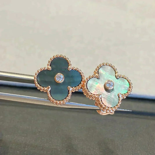 [Royal Jewelry]CLOVER MEDIUM 1 MOTIFS GRAY MOP  DIAMOND EARRINGS