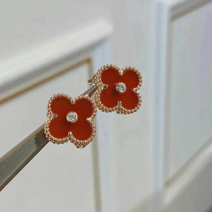 [Royal Jewelry]CLOVER MEDIUM 1 MOTIFS CARNELIAN  DIAMOND earrings
