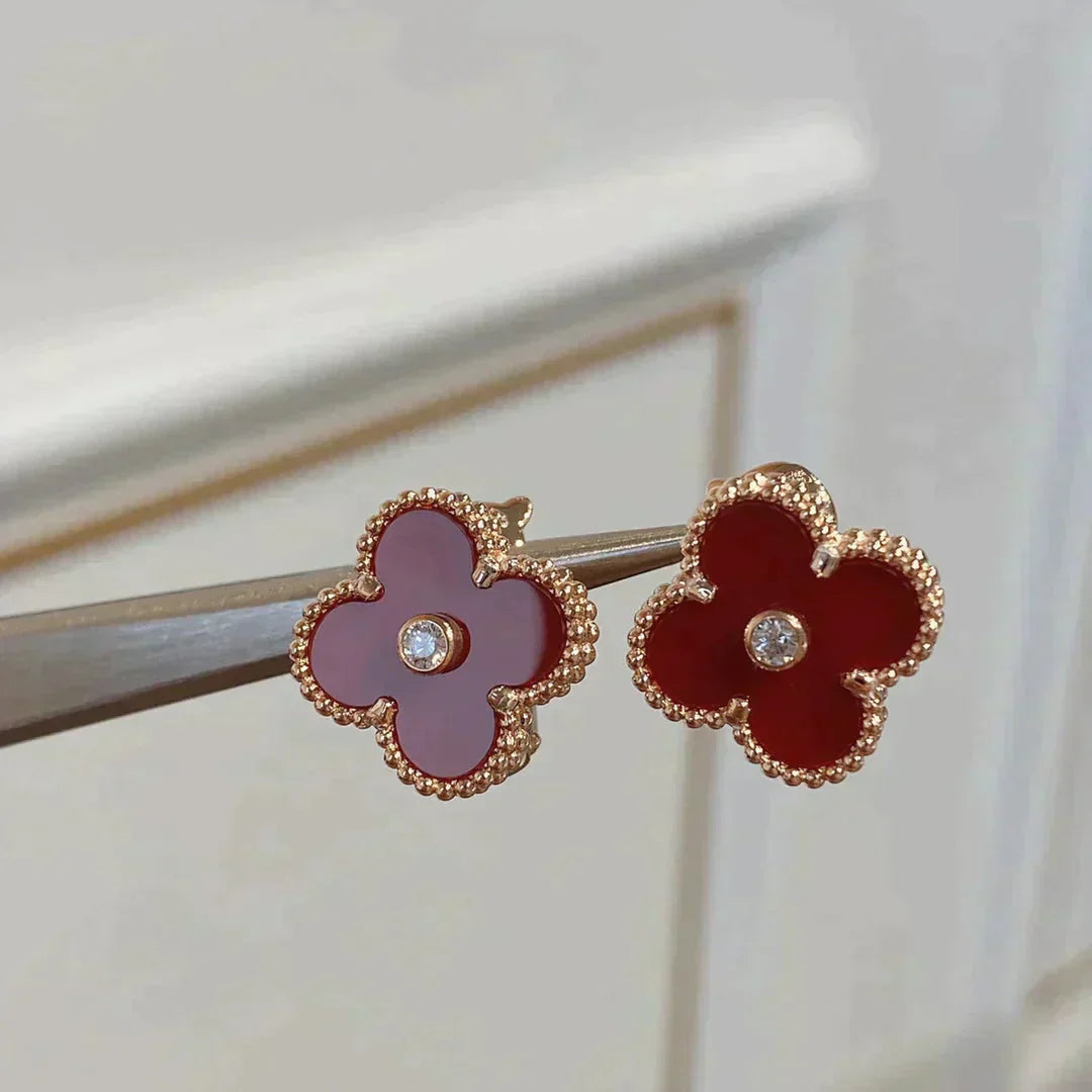 [Royal Jewelry]CLOVER MEDIUM 1 MOTIFS CARNELIAN  DIAMOND earrings